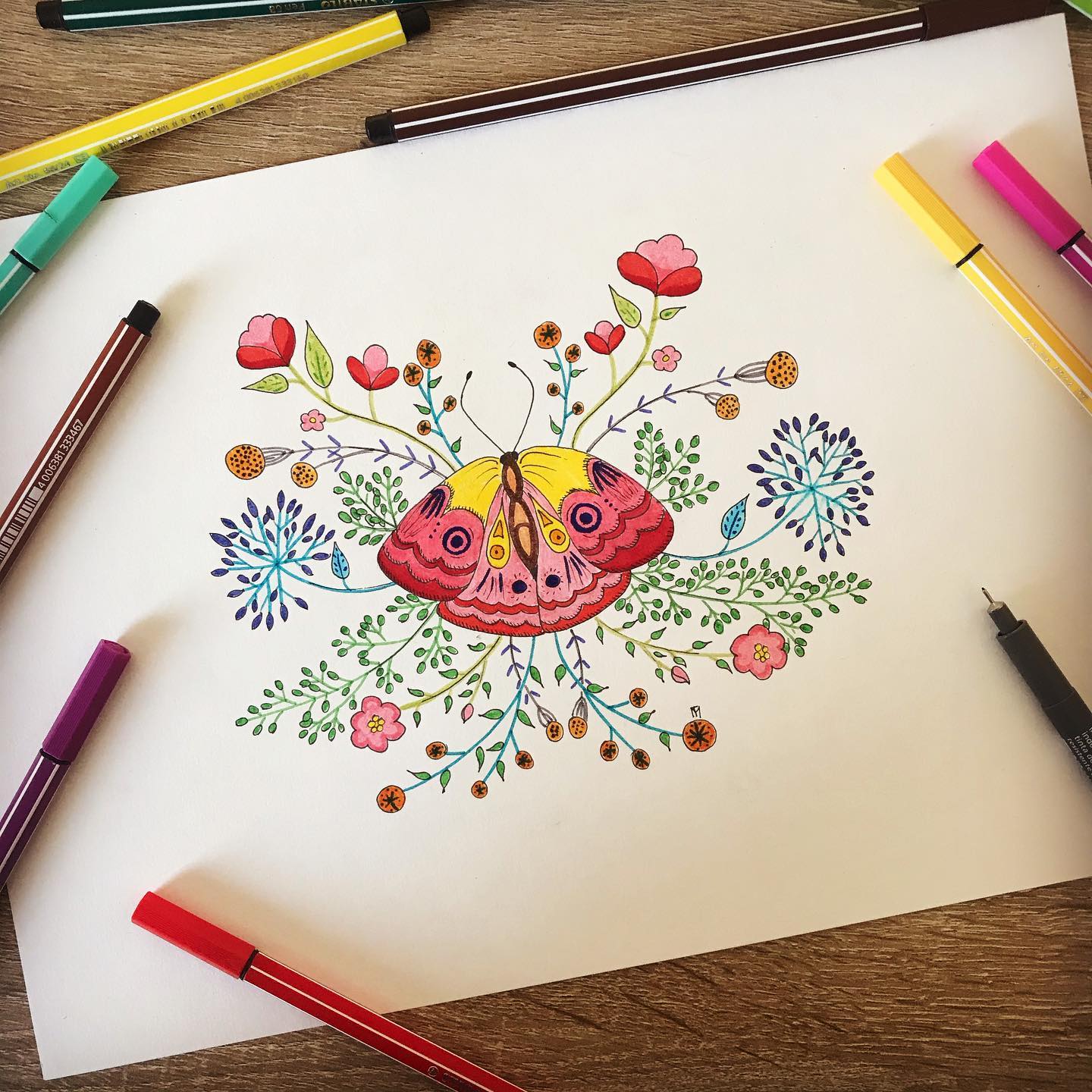 Illustration papillon et fleurs Marion Tiraoschi