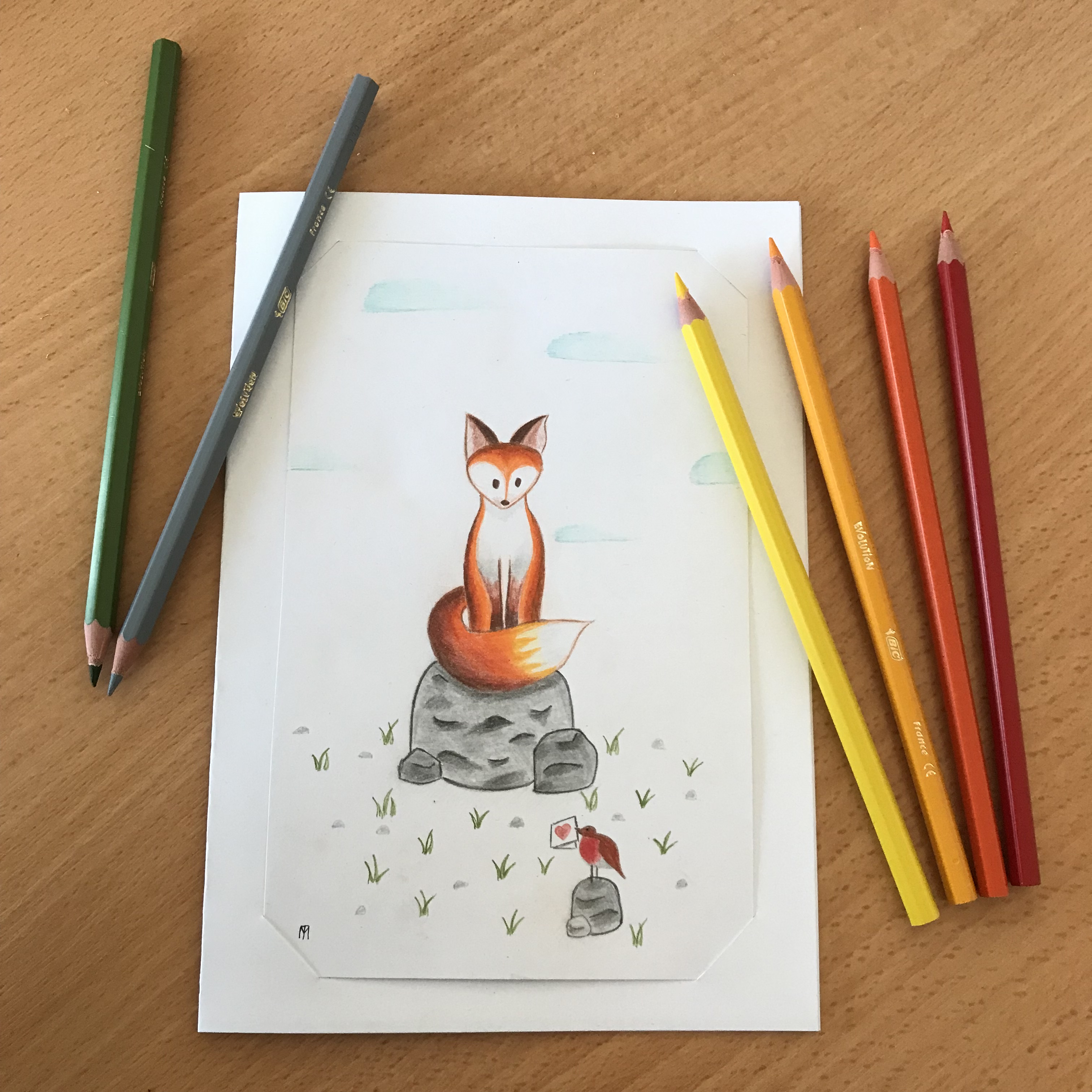 Carte renard et rouge gorge